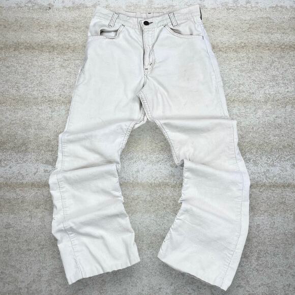 True Vintage 70s Levis Corduroy Pants 26x26 Bootcut Flared Fit Cream White - Picture 2 of 4
